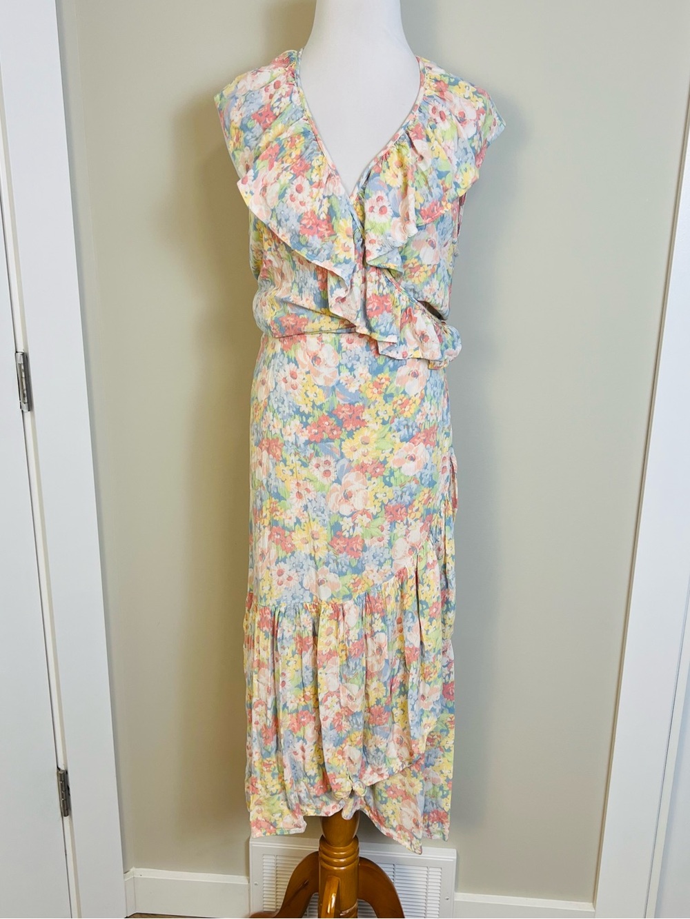 Joe Fresh Pastel Floral Maxi Dress with Ruffle V-Neck